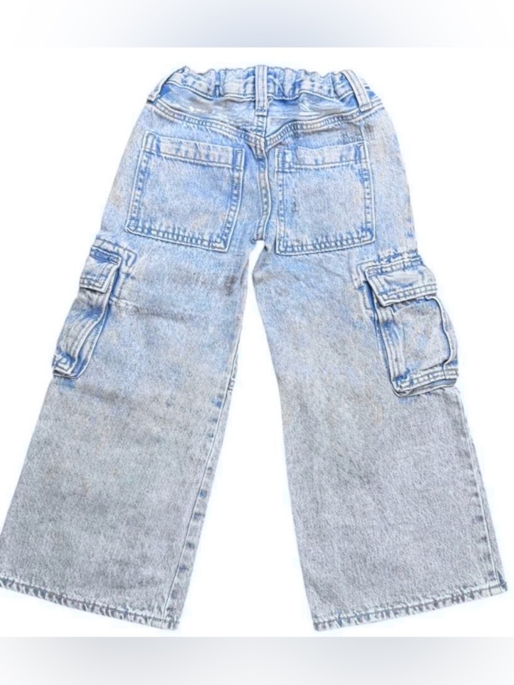 Old Navy Girls High-Rise Baggy Wide-Leg Light Wash Cargo Jeans - Picture 2 of 2